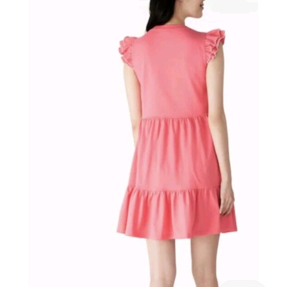 Kate Spade Trapeze Mini Dress Womens Pink Crew Neck Fairy Sleeve Tiers Large - Picture 4 of 10